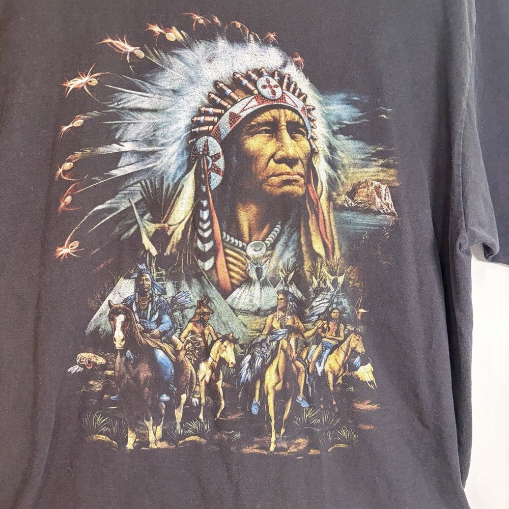 VTG Rock Chang Native Indian Chief Warrior 90’s T-Shirt XXL Black Single Stitch